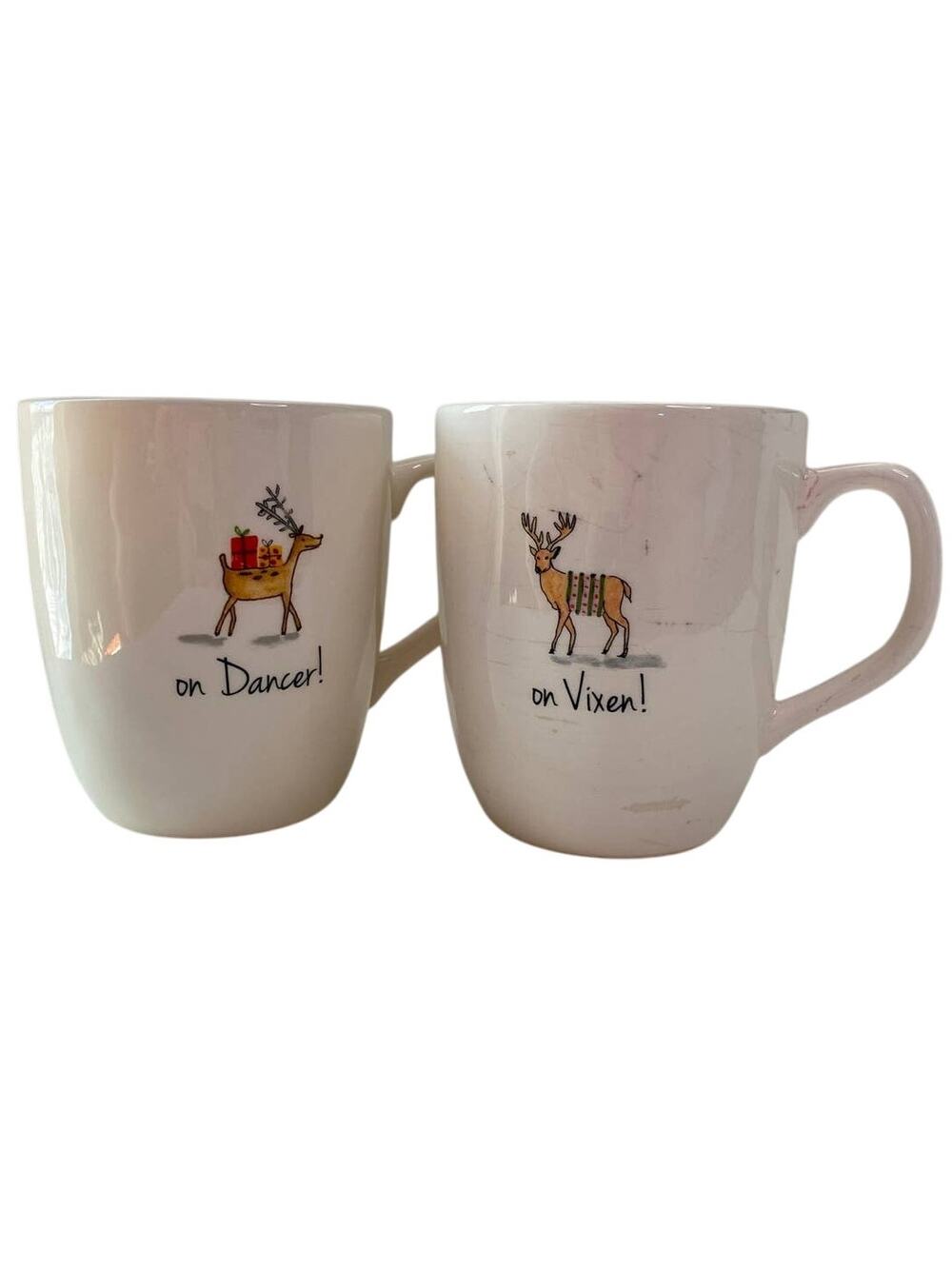 Rae Dunn Artisian collection, Reindeer Christmas mugs, Dancer & Vixon,  set of 2